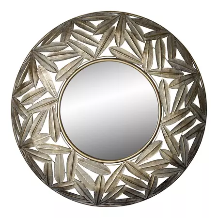 Catlyn Gold metal mirror open leaves round