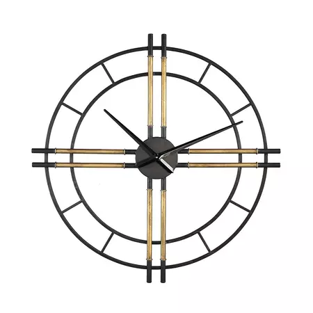 Joanna Black metal clock with gold tubes round