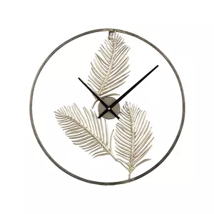 Logas Gold metal clock open feather design round