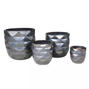 Lotte Silver glazed ceramic pot diamond Set of 4