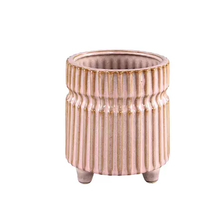 Molly Pink glazed ceramic pot with stripes high L