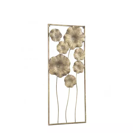 Quiny Gold metal wall panel flowers rectangle