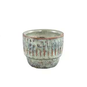 Semma Green glazed ceramic pot stripe pattern XS