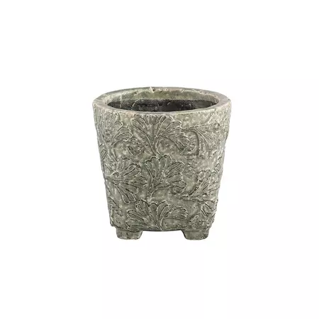 Serino Grey ceramic pot leaves pattern round low S