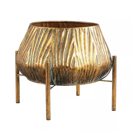 Zebby Gold iron pot with zebra design on base low